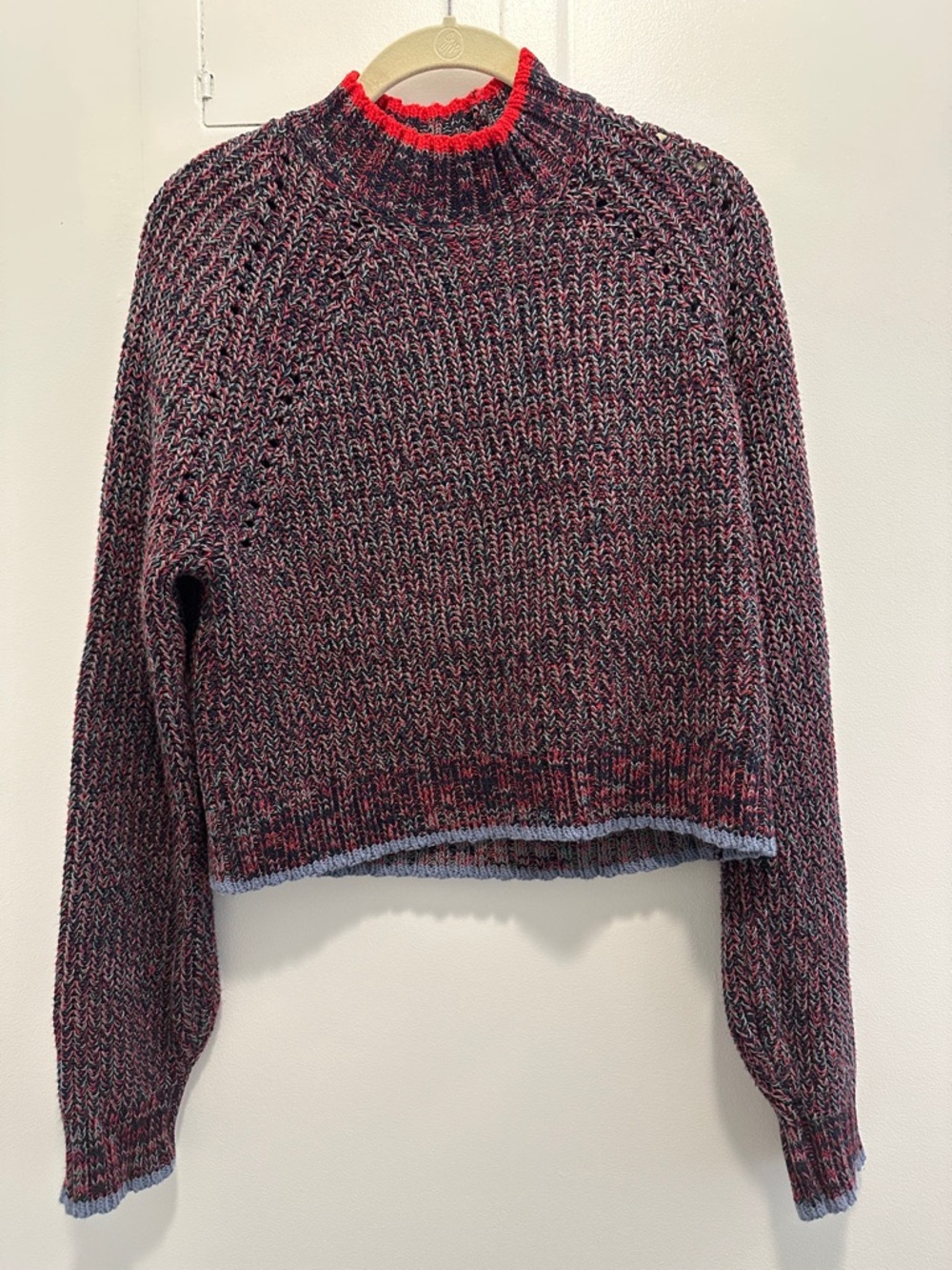 rag & bone Marled Black and Red Cropped Turtleneck Sweater
